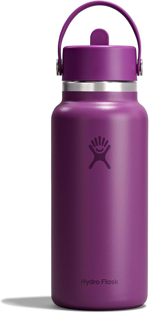 Hydro Flask Water Bottle - Insulated Stainless Steel with Wide Mouth Flex Straw Lid | 32 Oz Supernova Purple, Leakproof & Refillable