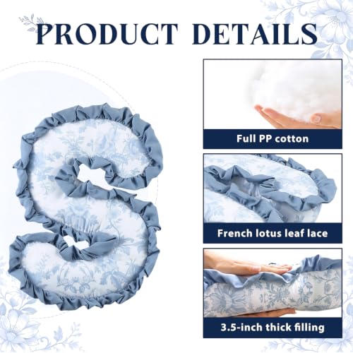 Marsui S Letter Throw Pillow Blue Floral Ruffle Dorm Decor 13.78x11.81''