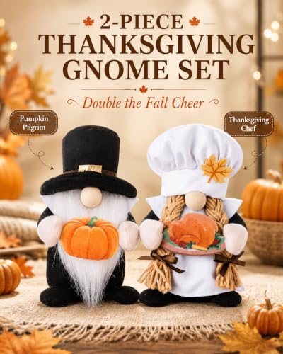 Pilgrim Chef Gnome Decor - Fall Harvest Thanksgiving Plush Set (2 Pack)