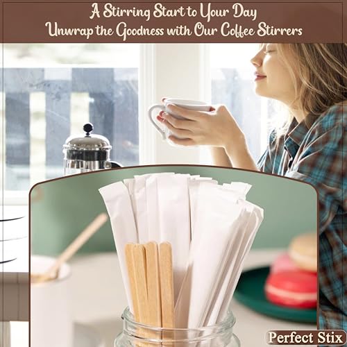 PerfectStix 7.5 Inch Individually Wrapped Wooden Coffee Stirrers, Package of 500 Stirrers