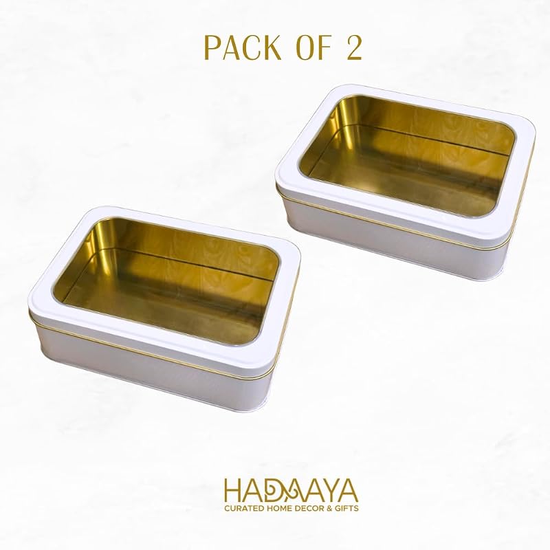 Variation of THIS listing: White Pearl 2 Pack Rectangular Cookie Tins with Clear Lid - 7.25 x 5.25 x 2.25 in
