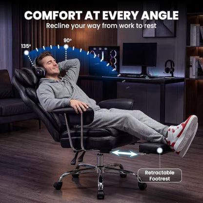 Big and Tall Gaming Chair with Footrest - Black, Reclining, Heavy Duty Support