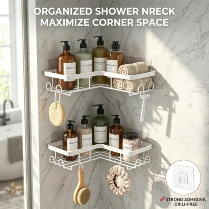 White 2 Pack L-Shaped Corner Shower Caddies Wall-Mounted Rustproof Stainless Steel