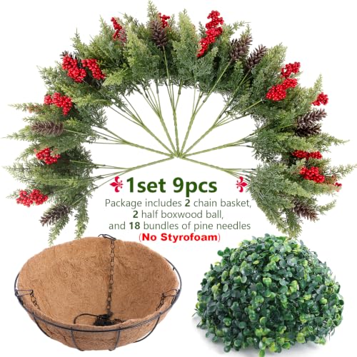 Daynight Artificial Christmas Cedar Pine Hanging Basket Set - Outdoor Decor, Variation: Cedar Pine