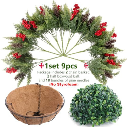 Daynight Artificial Christmas Cedar Pine Hanging Basket Set - Outdoor Decor, Variation: Cedar Pine
