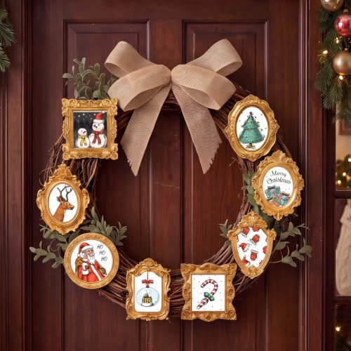 Rustic Christmas Wreath with Gold Photo Frames - Holiday Farmhouse Decor