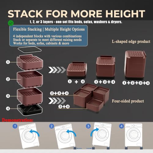 Heavy Duty Stackable Bed Risers with Adjustable Heights for Furniture