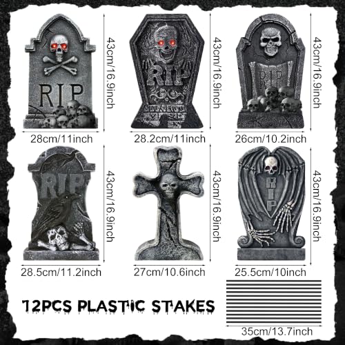 Halloween Graveyard Tombstone Decorations Set of 6 with Stakes - 17 Inch Outdoor Yard Signs for Halloween Party & Lawn Decor