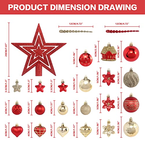 88PCS Christmas Ornaments Set - Gold and Red Shatterproof Holiday Decorations