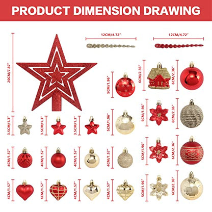 88PCS Christmas Ornaments Set - Gold and Red Shatterproof Holiday Decorations