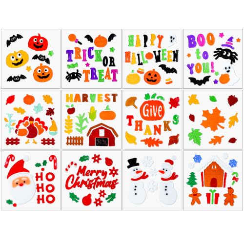 12 Sheets Reusable Gel Window Clings Holiday Decor Set