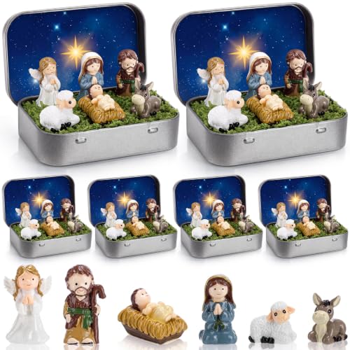 Mini Christmas Nativity Scene Set in Tin Box - Portable Holiday Decoration