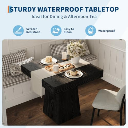 Black Small Farmhouse Dining Table with Drawers - 31.5 Inch Kitchen Table