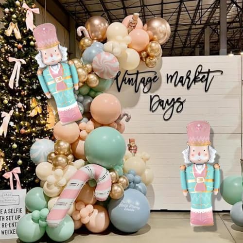 Christmas Nutcracker Foil Balloons Set - Pink & Mint Green, 37.4 Inch Holiday Decorations