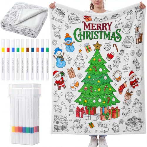 Christmas DIY Coloring Blanket with 24 Markers - Christmas Tree Variation