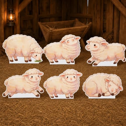 Sleep Cute 6 Pcs Sheep Cardboard Cutouts for Farm Party Decor