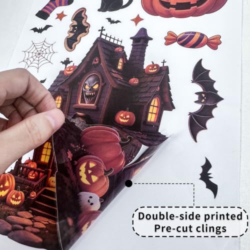 8 Sheets 157 Pcs Halloween Window Clings Decor - Ghost Pumpkin Bat Skull Web Stickers
