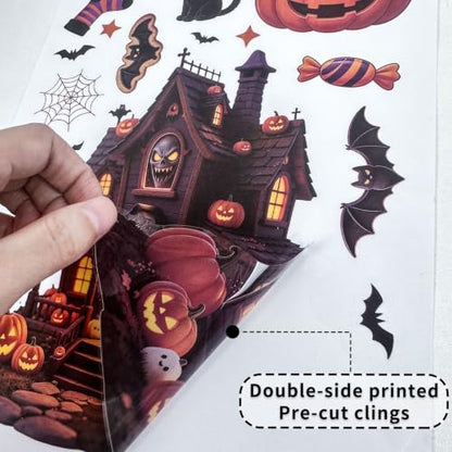 8 Sheets 157 Pcs Halloween Window Clings Decor - Ghost Pumpkin Bat Skull Web Stickers