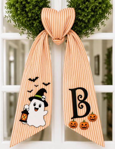 Halloween Ghost and Bat Embroidered Wreath Sash - A0 Variation