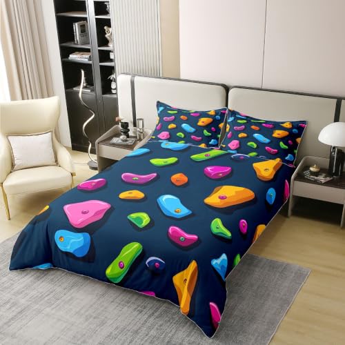 Navy Blue Full Size Climbing Wall Cotton Duvet Cover Set for Kids & Adults