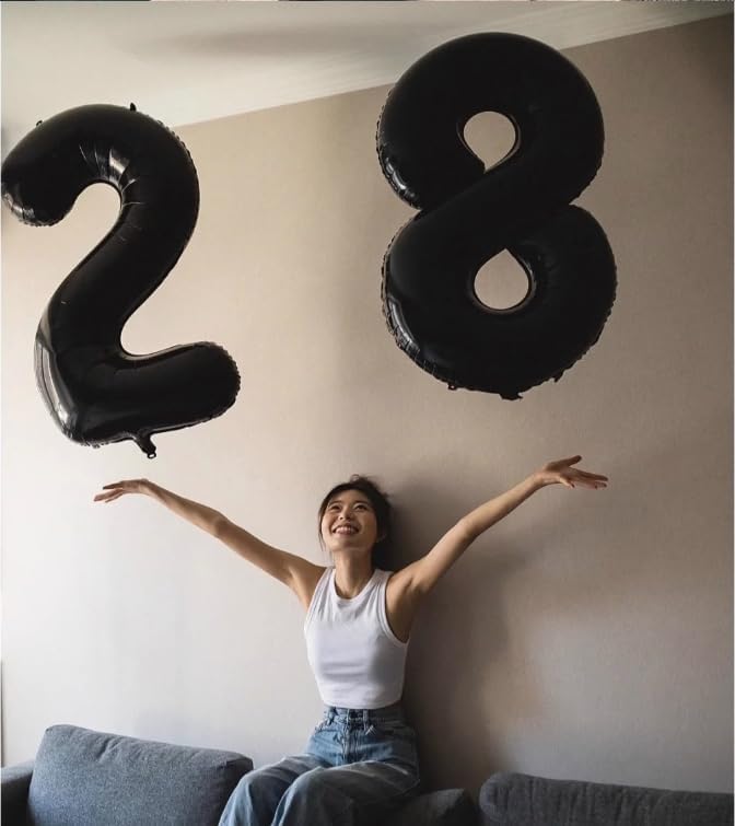 28-Inch Black Number 28 Mylar Balloon - Jumbo Foil Helium Balloon for Birthday & Wedding Celebrations