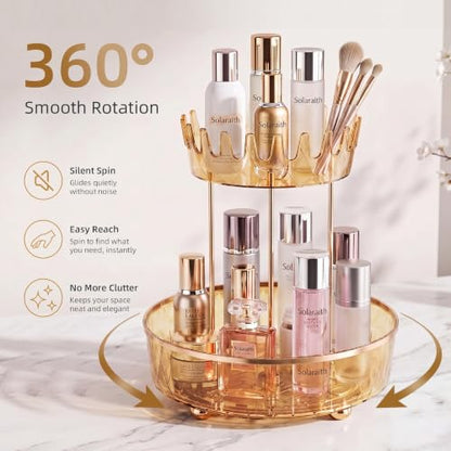 Transparent Gold 2-Tier Rotating Makeup Organizer for Vanity & Bathroom