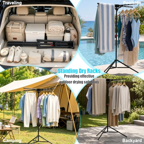Portable Clothes Drying Rack with 4 Bars - Foldable Space Saver Black