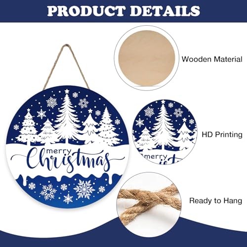 Christmas Tree Front Door Sign - Blue Snowflake Wooden Holiday Decor - Variation of Blue Tree