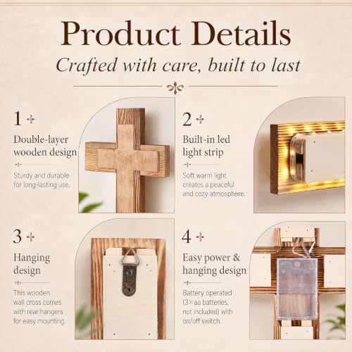 Mifoci Lighted Wooden Wall Cross Double Layer Christian Decoration