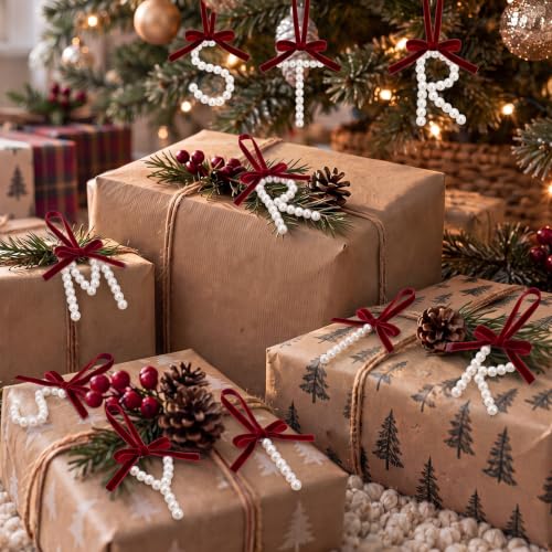 Christmas Pearl Letter Garland Banner with Velvet Bows - Holiday Decor