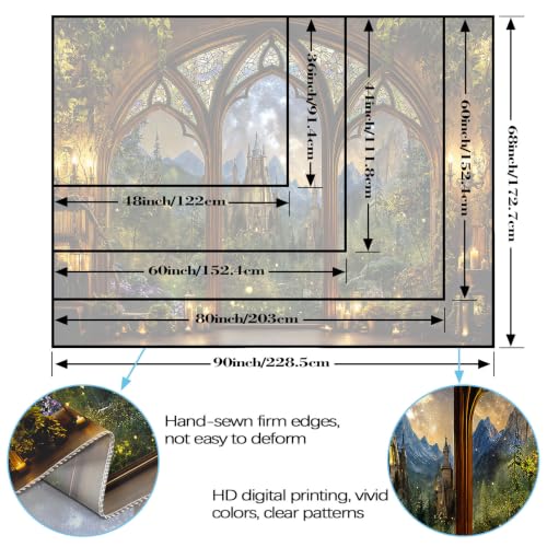 Fantasy Forest Mountain Castle Tapestry 48x36 Inch Wall Decor