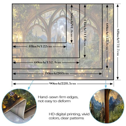 Fantasy Forest Mountain Castle Tapestry 48x36 Inch Wall Decor