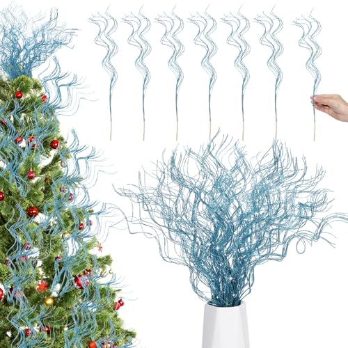Lyrow Lake Blue Christmas Glitter Curly Branches - 17 Inch Holiday Decor Set