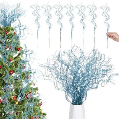 Lyrow Lake Blue Christmas Glitter Curly Branches - 17 Inch Holiday Decor Set