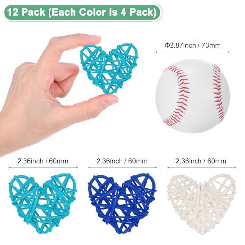 Heart Shaped Wicker Rattan Balls 60mm Decor Set - Dark Blue, Light Blue, White