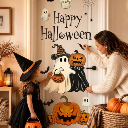 Halloween Door Stickers Ghost Pumpkin Set 2 Sheets Decorative Decor