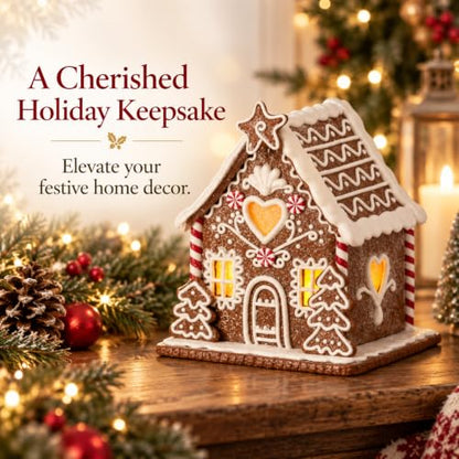 Battery-Operated LED Claydough Gingerbread House Holiday Decor - 6.5 Inch