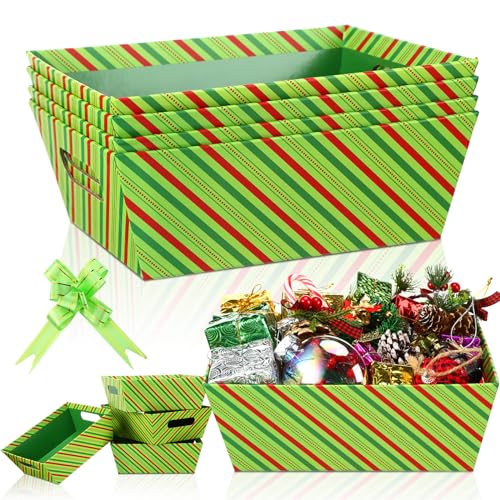 Christmas Gift Baskets with Handles - 12 Stripe Cardboard Holiday Packaging