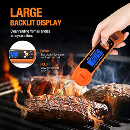 AMMZO Digital Meat Thermometer for Grilling, Candy Thermometer Instant Read Food Thermometer Waterproof with Backlight for Cooking, Deep Fry, BBQ, Grill, Smoker and Roast (Orange)