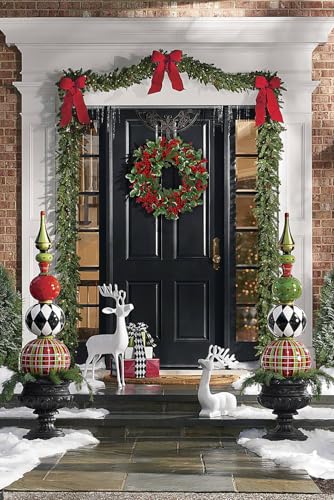 Artificial Christmas Wreath for Front Door, Real Touch Pine with Berry Clusters & Holly - Red & Green, 18 Inches