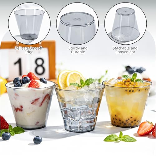 50 Pack 9oz Transparent Black Plastic Cups - Disposable Cocktail Glasses