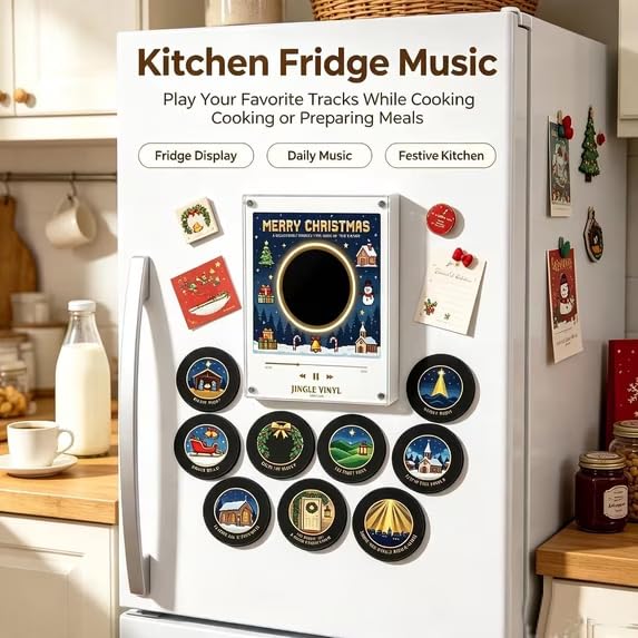 1PC Christmas Mini Vinyl Record Player Fridge Magnet Set - Custom Music Box Decor
