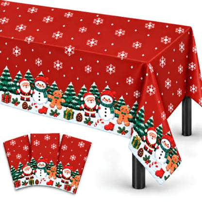 Christmas Tablecloths 3 Pack - Red Snowman & Santa Waterproof 54 x 108 Inches