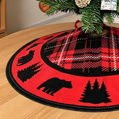 Mini Christmas Tree Skirt Black Bear Red and Black Cabin Plaid 15" - Festive Holiday Decor