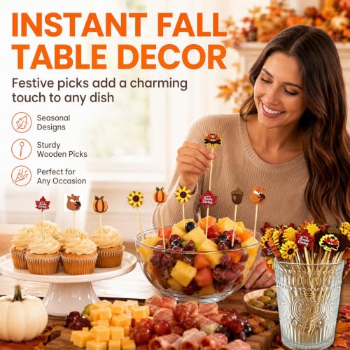 Fall Cocktail Picks Set - 100 Autumn-themed Skewers for Thanksgiving & Parties