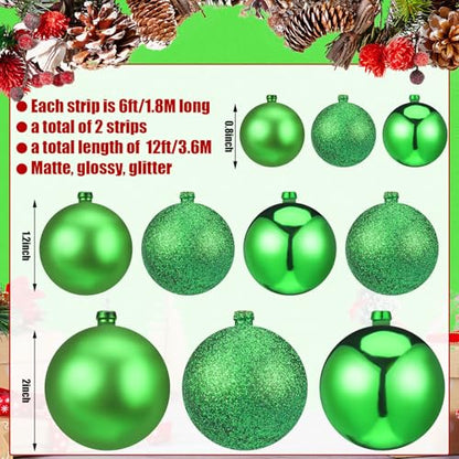 Christmas Ball Ornament Garland - Grass Green 6 ft, 2-Pack