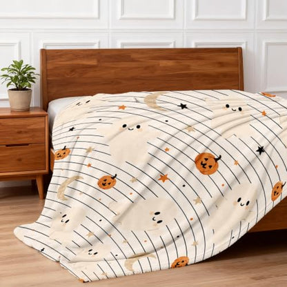 Halloween Fuzzy Blanket 40x60 Inches - Spooky Pumpkin Throw for Adults & Kids - Halloween6 Variation