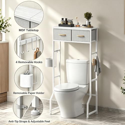 Over the Toilet Storage Shelf Short 2-Tier Bathroom Organizer White