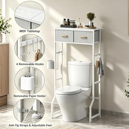 Over the Toilet Storage Shelf Short 2-Tier Bathroom Organizer White