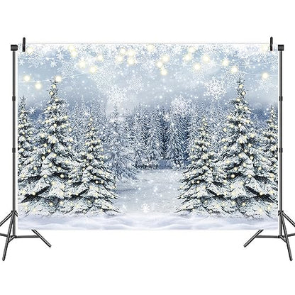 Winter Forest Photography Backdrop 5x3FT Snowy Pine Scene Christmas Scene